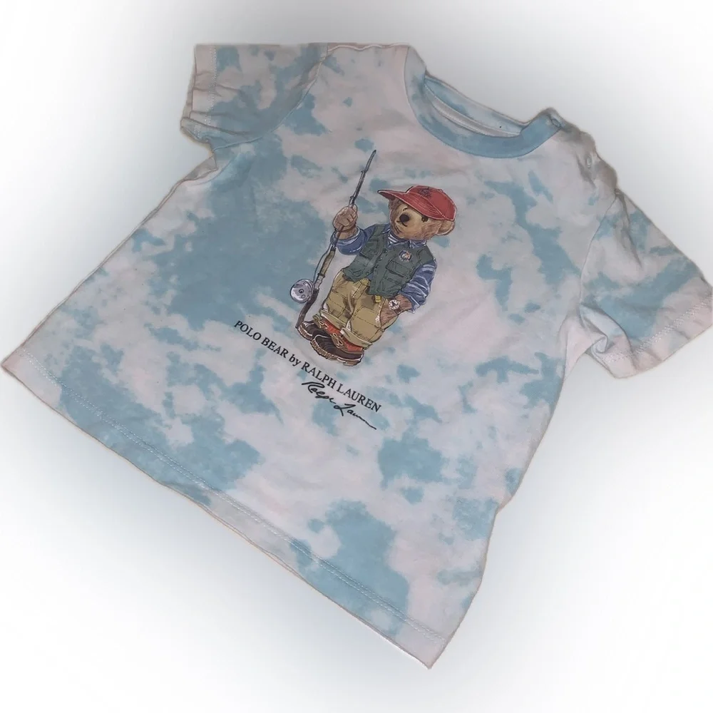 Ralph Lauren Polo Bear Fisherman Teal Aqua Blue Short Sleeve Tie-Dye Tee 12m